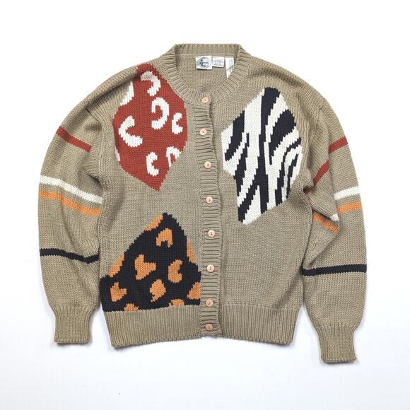Vintage Sweaters - Vintage Colter Bay Cardigan Adult Size Medium Tan Animal Patch Sweater
